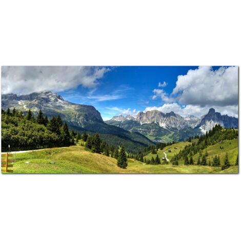 Lupia - Quadro moderno su Tela Canvas DEEP 65X143 cm, con paesaggi e localismi italiani, per casa, soggiorno, capezzale camera da letto, hotel, ufficio, DOLOMITI - PANORAMA MONTI (1/4)