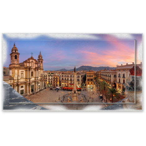 Lupia - Quadro moderno su Tela con Cornice stampata NEWEXT 75x135 cm, paesaggi localismi italiani, per casa soggiorno capezzale camera da letto hotel ufficio, PALERMO PIAZZA SAN DOMENICO (1/4)