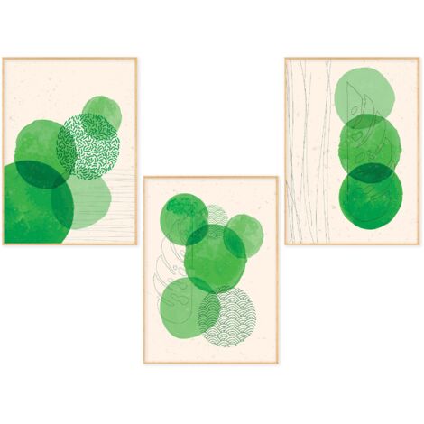 Lupia POSTER Set 3 stampe da parete GREEN BUBBLES A3 29,7x42 cm ART PRINTS METAL finitura metallizzata per soggiorno, camera da letto, cucina, astratti alta qualita', SENZA CORNICE (1/4)