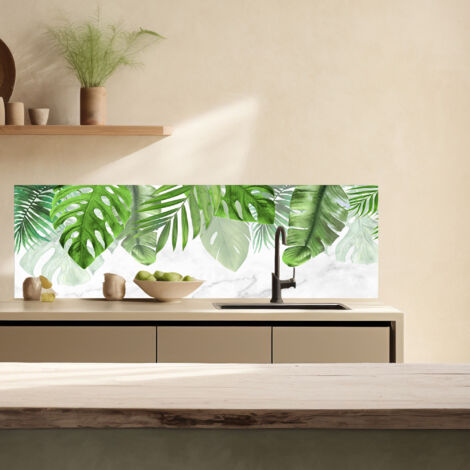 Lupia Pannello Paraschizzi Schienale Cucina con decorazione stampata, TROPICAL LEAVES, in Alluminio composito, Facile da applicare, Lavabile Ignifugo Resistente all'Acqua 180xH62,5 cm