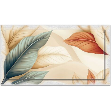 Lupia - Quadro moderno su Tela con Cornice stampata, NEWEXT 75x135 cm LEAVES IA 2, stampa tela in cotone e cornice mdf, foglie toni caldi, per soggiorno, camera da letto, cucina, ufficio (1/4)
