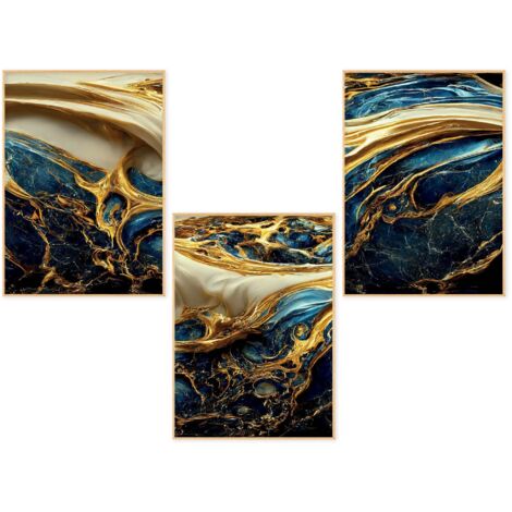 Lupia POSTER Set 3 stampe da parete FLUID 1 A3 29,7x42 cm ART PRINTS METAL finitura metallizzata per soggiorno, camera da letto, cucina, astratti alta qualita', SENZA CORNICE (1/4)