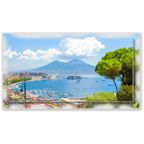Lupia - Quadro moderno su Tela con Cornice stampata NEWEXT 75x135 cm, paesaggi localismi italiani, per casa soggiorno capezzale camera da letto hotel ufficio, NAPOLI VESUVIO GIORNO (1/4)