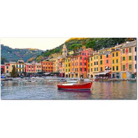 Lupia - Quadro moderno su Tela Canvas DEEP 65X143 cm, con paesaggi e localismi italiani, per casa, soggiorno, capezzale camera da letto, hotel, ufficio, GENOVA - COSTA (1/4)