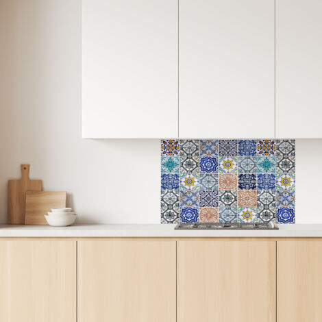 Lupia Pannello Paraschizzi Schienale Cucina con decorazione stampata, MAIOLICA SICILIANA, in Alluminio composito, Facile da applicare, Lavabile Ignifugo Resistente all'Acqua 90xH62,5 cm