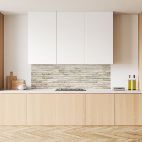 Lupia Pannello Paraschizzi Schienale Cucina con decorazione stampata, MATTONI WHITE, in Alluminio composito, Facile da applicare, Lavabile Ignifugo Resistente all'Acqua 180xH62,5 cm