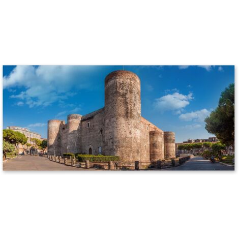 Lupia - Quadro moderno su Tela Canvas DEEP 65X143 cm, con paesaggi e localismi italiani, per casa, soggiorno, capezzale camera da letto, hotel, ufficio, CATANIA - CASTELLO URSINO (1/4)