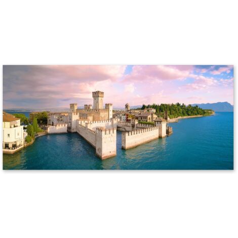 Lupia - Quadro moderno su Tela Canvas DEEP 65X143 cm, con paesaggi e localismi italiani, per casa, soggiorno, capezzale camera da letto, hotel, ufficio, BRESCIA - SIRMIONE (1/4)