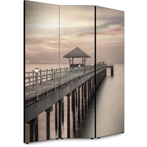 Lupia - Separe' per interni, Divisorio 135,6 x H 176 x P 3,1 cm MOLO AL TRAMONTO paravento 3 Ante in legno con Tele stampate fronte retro Soggetto unico (1/4)