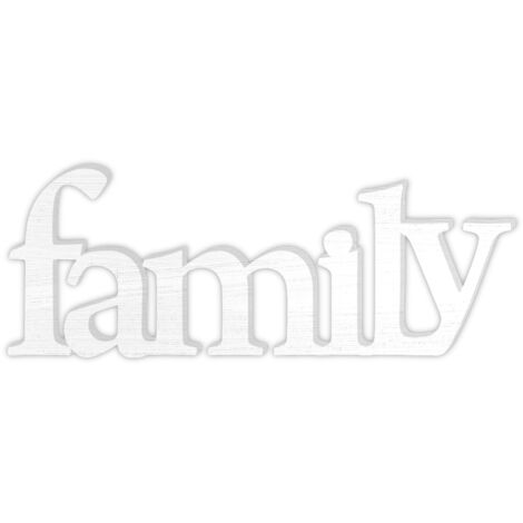 Lupia - Scritte in Legno 3D FAMILY, WOOD WRITE colorazione Bianca, Decorazione Made in Italy, Facile da Appendere o Appoggiare, per Casa e Negozio, Bianco, 67x26x1 cm, legno ecologico MDF (1/4)