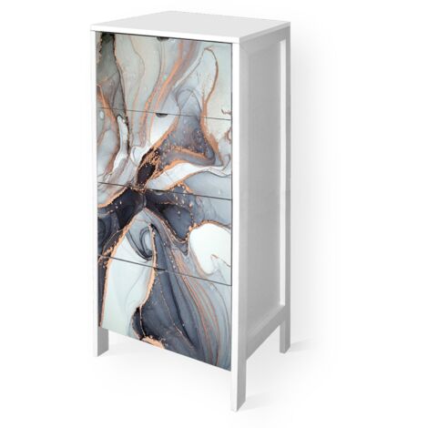 Lupia - Cassettiera Mobile Italy, Stile Minimal in Legno, 4 Cassetti, Stampa MARBLE WAVES GREY, Adatta a Ogni Stanza, 39x29xH78 cm, organizer Colore Bianco decorato