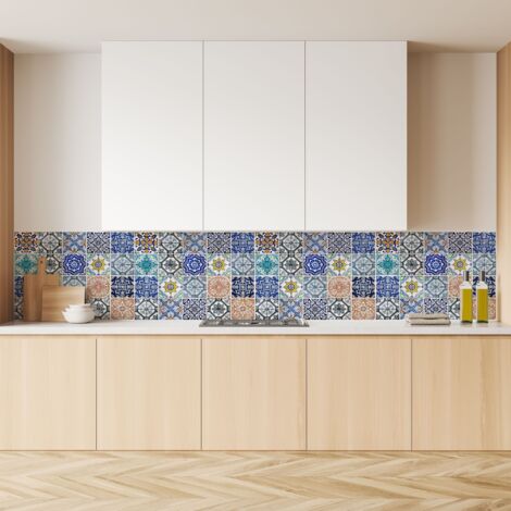 Lupia Pannello Paraschizzi Schienale Cucina con decorazione stampata, MAIOLICA SICILIANA, in Alluminio composito, Facile da applicare, Lavabile Ignifugo Resistente all'Acqua 300xH62,5 cm