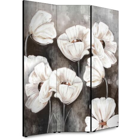 Lupia - Separe' per interni, Divisorio 135,6 x H 176 x P 3,1 cm POPPY WHITE paravento 3 Ante in legno con Tele stampate fronte retro Soggetto unico (1/4)