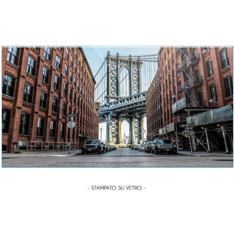 Lupia - Quadro Moderno Stampa su Vetro Temperato GLASS MANHATTAN BRIDGE CARS  Alta Definizione e Lucentezza di Colori  Design Elegante per Soggiorno, Camera, Ufficio  73x139 cm (1/4)
