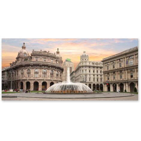 Lupia - Quadro moderno su Tela Canvas DEEP 65X143 cm, con paesaggi e localismi italiani, per casa, soggiorno, capezzale camera da letto, hotel, ufficio, GENOVA - PIAZZA FERRARI (1/4)