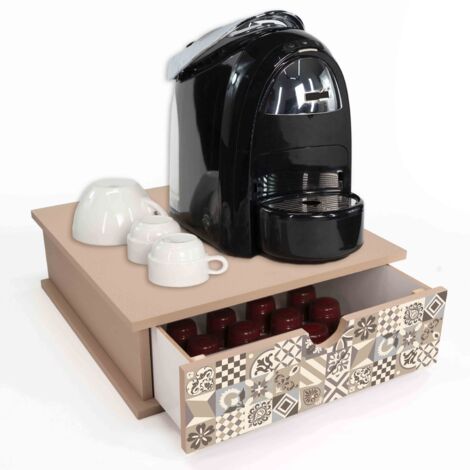 Lupia - Contenitore Cassetto Porta Capsule e Cialde caffè Cassetto ORGANIZER Vintage TILES VINTAGE 33x33 cm in legno per casa, cucina, angolo bar ufficio, multiuso