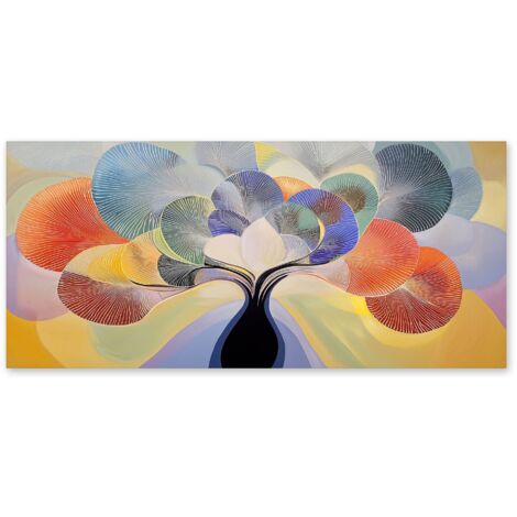 Lupia - Quadro moderno su Tela Canvas DEEP 65x143 cm TREE GRAND LEAVES Tela Cotone, Stampa, Made in Italy, Telaio in Legno, albero della vita, casa soggiorno capezzale camera da letto hotel ufficio (1/4)