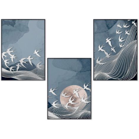 Lupia POSTER Set 3 stampe da parete SWALLOW FLIGHT A3 29,7x42 cm ART PRINTS METAL finitura metallizzata per soggiorno, camera da letto, cucina, astratti alta qualita', SENZA CORNICE (1/4)