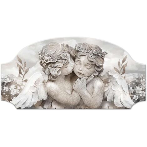 Lupia - Quadro Moderno Capezzale ANGELS IN FLOWERS MIX FASHION TABLE Angeli , Pannello in Fibra di Legno, Su tavola lavorata, 50x100 cm