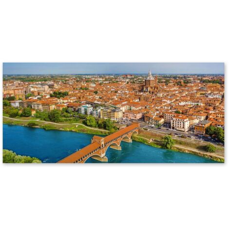 Lupia - Quadro moderno su Tela Canvas DEEP 65X143 cm, con paesaggi e localismi italiani, per casa, soggiorno, capezzale camera da letto, hotel, ufficio, PAVIA - PANORAMA (1/4)