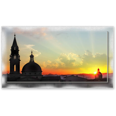 Lupia - Quadro moderno su Tela con Cornice stampata NEWEXT 75x135 cm, paesaggi localismi italiani, per casa soggiorno capezzale camera da letto hotel ufficio, VICENZA PANORAMA TRAMONTO (1/4)