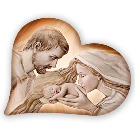 Lupia - Quadro Capezzale, Collezione HEART HOLY KISS BROWN Sacra Famiglia, in Legno, Adatto a Stili Moderni e Classici, Artigianale Made in Italy, Marrone, 50 x 65 cm (1/4)
