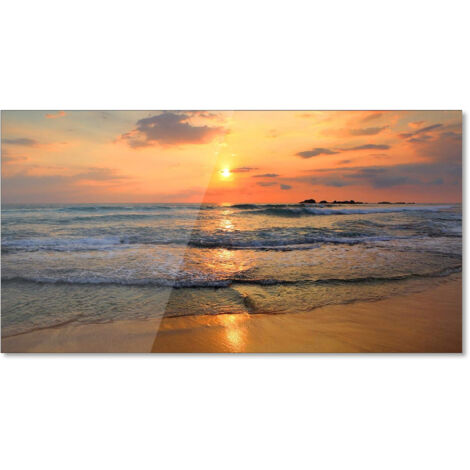 Lupia - Quadro Moderno Stampa su Vetro Temperato GLASS BEACH SUNSET  Alta Definizione e Lucentezza di Colori  Design Elegante per Soggiorno, Camera, Ufficio  Facile da Appendere, 73x139 cm, Vetro (1/4)