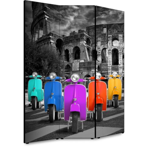 Lupia - Separe' per interni, Divisorio 135,6 x H 176 x P 3,1 cm COLOSSEO CON VESPE paravento 3 Ante in legno con Tele stampate fronte retro Soggetto unico (1/4)