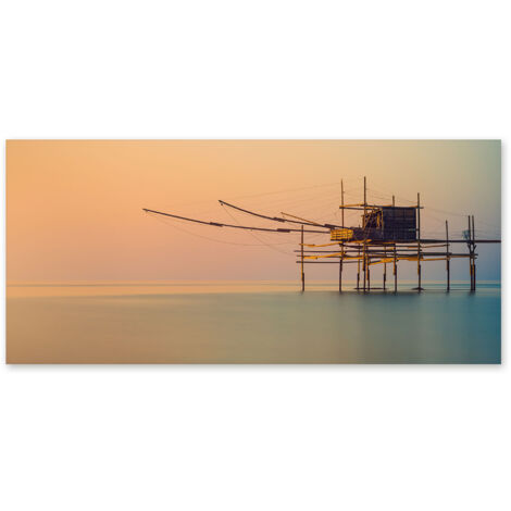 Lupia - Quadro moderno su Tela Canvas DEEP 65X143 cm, con paesaggi e localismi italiani, per casa, soggiorno, capezzale camera da letto, hotel, ufficio, PESCARA - NEW COSTA TRABOCCO (1/4)