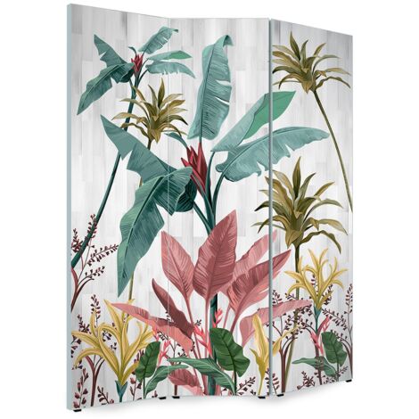 Lupia - Separe' per interni, Divisorio 135,6 x H 176 x P 3,1 cm BANANO GREY paravento 3 Ante in legno con Tele stampate fronte retro Soggetto unico (1/4)