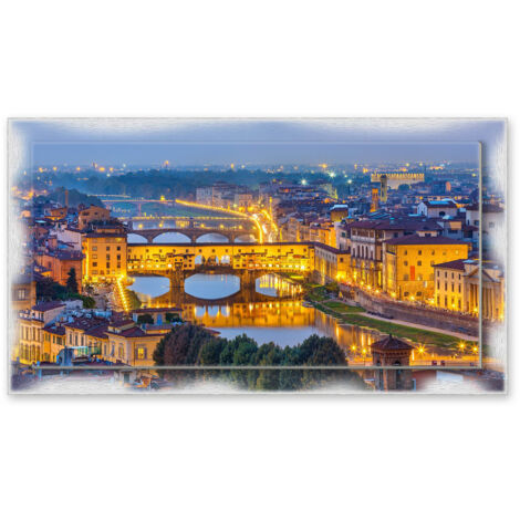 Lupia - Quadro moderno su Tela con Cornice stampata NEWEXT 75x135 cm, paesaggi localismi italiani, per casa soggiorno capezzale camera da letto hotel ufficio, FIRENZE PANORAMA PONTE VECCHIO SERA (1/4)