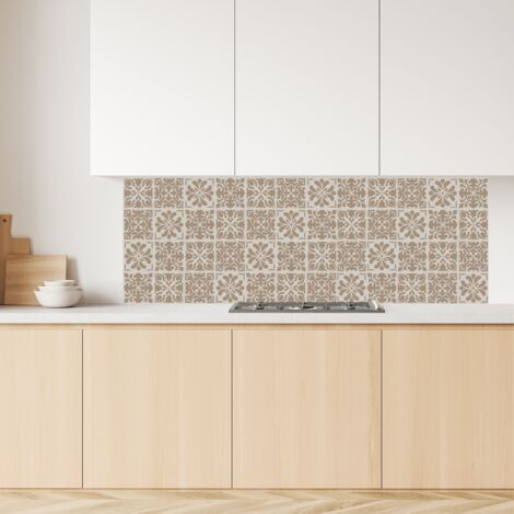 Lupia Pannello Paraschizzi Schienale Cucina con decorazione stampata, CERAMIC AZULEJOS BEIGE, in Alluminio composito, Facile da applicare, Lavabile Ignifugo Resistente all'Acqua 180xH62,5 cm