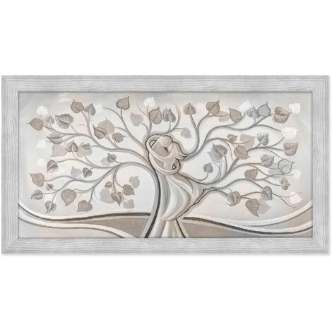 Lupia - Quadro moderno con cornice Boston Grigia, Stampa ad alta definizione su legno ALBERO ABBRACCIO MIX 60x110 cm, per soggiorno, camera da letto, ufficio, amore e famiglia, Facile da appendere