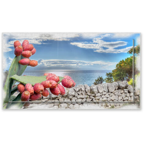 Lupia - Quadro moderno su Tela con Cornice stampata NEWEXT 75x135 cm, paesaggi localismi italiani, per casa soggiorno capezzale camera da letto hotel ufficio, PUGLIA PAESAGGIO TIPICO SUD GIORNO (1/4)
