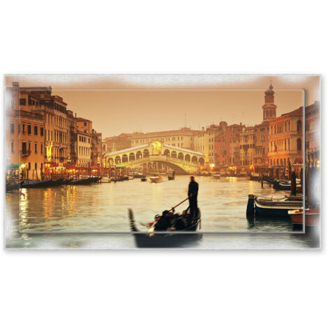 Lupia - Quadro moderno su Tela con Cornice stampata NEWEXT 75x135 cm, paesaggi localismi italiani, per casa soggiorno capezzale camera da letto hotel ufficio, VENEZIA PONTE RIALTO TWILIGHT (1/4)