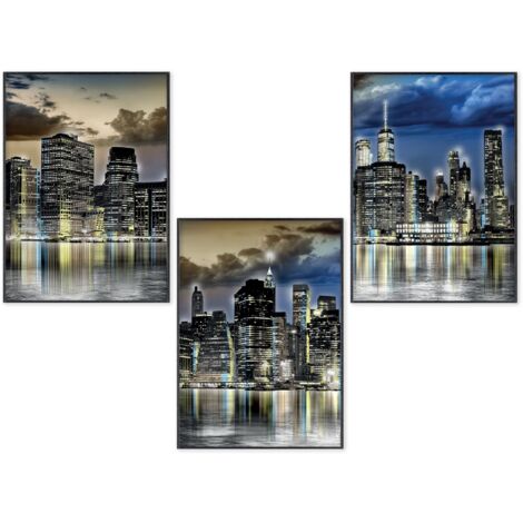 Lupia POSTER Set 3 stampe da parete NEW YORK SILVER A3 29,7x42 cm ART PRINTS METAL finitura metallizzata per soggiorno, camera da letto, cucina, astratti alta qualita', SENZA CORNICE (1/4)