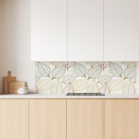 Lupia Pannello Paraschizzi Schienale Cucina con decorazione stampata, TRANSPARENT LEAVES, in Alluminio composito, Facile da applicare, Lavabile Ignifugo Resistente all'Acqua 180xH62,5 cm