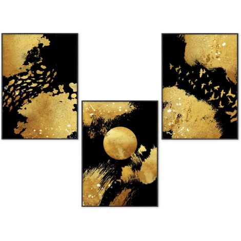 Lupia POSTER Set 3 stampe da parete GOLD NATURE A3 29,7x42 cm ART PRINTS METAL finitura metallizzata per soggiorno, camera da letto, cucina, astratti alta qualita', SENZA CORNICE (1/4)