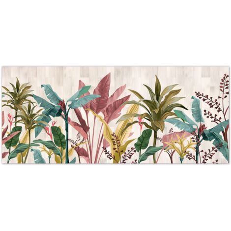 Lupia - Quadro moderno Canvas World BANANA LEAVES BEIGE, Stampa su Tela PVC, Telaio in Fibra di Legno, Foglie di Banano Tropicali Colorate, 52x122 cm, per soggiorno capezzale camera da letto, ufficio