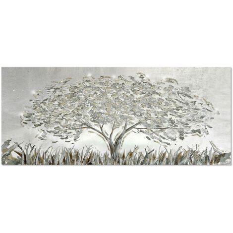 Lupia - Quadro Moderno BRILLANT con Glitter ALBERO GREY GLITTER  Stampa su Tela Poliestere  Decorazione Artigianale Italiana, Arte da Parete per Soggiorno e Ufficio  52x122 cm, telaio Legno