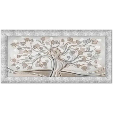 Lupia - Quadro Moderno su tela con Cornice PRINCE Multicolor ALBERO ABBRACCIO MIX SILVER, con Glitter brillantini, 63x133 cm, per Soggiorno, Camera da Letto, Testata Letto, Capezzale, Design Elegante
