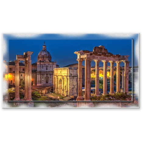 Lupia - Quadro moderno su Tela con Cornice stampata NEWEXT 75x135 cm, paesaggi localismi italiani, per casa soggiorno capezzale camera da letto hotel ufficio, ROMA FORO ROMANO NIGHT (1/4)
