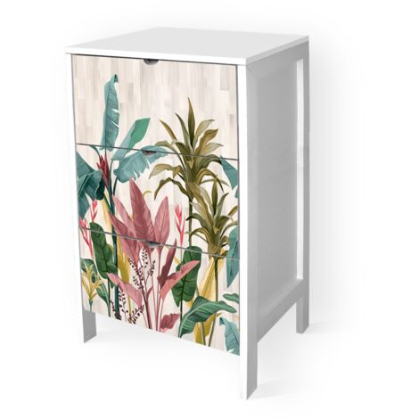 Lupia - Cassettiera Mobile Italy, Stile Minimal in Legno, 3 Cassetti, Stampa BANANA LEAVES BEIGE, Adatta a Ogni Stanza, 39x29xH60 cm, organizer Colore Bianco decorato