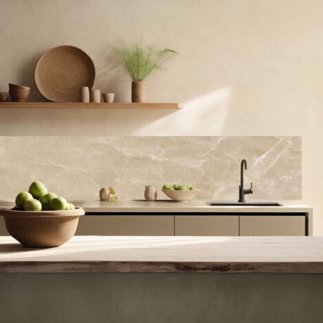 Lupia Pannello Paraschizzi Schienale Cucina con decorazione stampata, MARMO BEIGE, in Alluminio composito, Facile da applicare, Lavabile Ignifugo Resistente all'Acqua 300xH62,5 cm