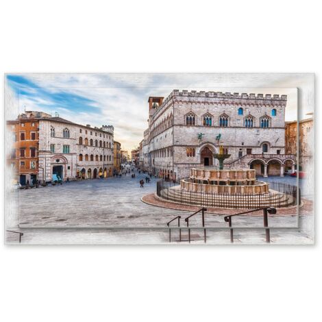 Lupia - Quadro moderno su Tela con Cornice stampata NEWEXT 75x135 cm, paesaggi localismi italiani, per casa soggiorno capezzale camera da letto hotel ufficio, PERUGIA FONTANA MAGGIORE GIORNO (1/4)