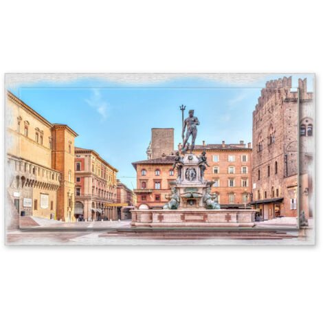 Lupia - Quadro moderno su Tela con Cornice stampata NEWEXT 75x135 cm, paesaggi localismi italiani, per casa soggiorno capezzale camera da letto hotel ufficio, BOLOGNA PIAZZA NETTUNO GIORNO (1/4)