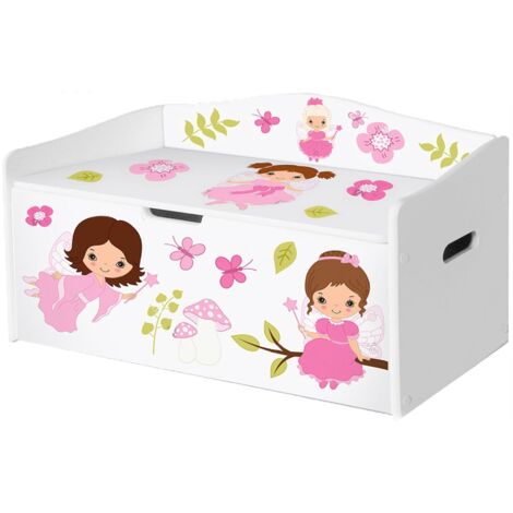 Baule portagiochi in legno per bambini con stampa organizer L68xP28xH40 cm FAIRIES