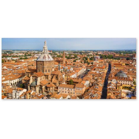 Lupia - Quadro moderno su Tela Canvas DEEP 65X143 cm, con paesaggi e localismi italiani, per casa, soggiorno, capezzale camera da letto, hotel, ufficio, PAVIA - PANORAMA CATTEDRALE (1/4)