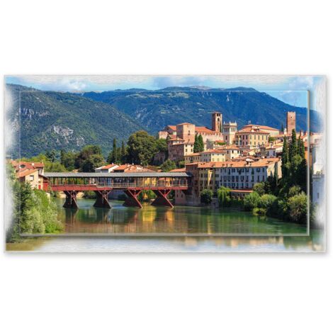 Lupia - Quadro moderno su Tela con Cornice stampata NEWEXT 75x135 cm, paesaggi localismi italiani, per casa soggiorno capezzale camera da letto hotel ufficio, VICENZA PONTE VECCHIO (1/4)