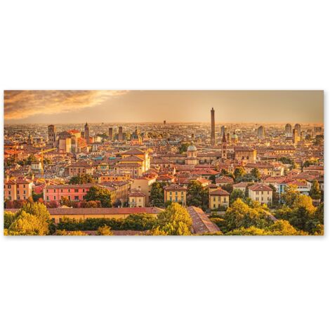 Lupia - Quadro moderno su Tela Canvas DEEP 65X143 cm, con paesaggi e localismi italiani, per casa, soggiorno, capezzale camera da letto, hotel, ufficio, BOLOGNA - PANORAMA (1/4)